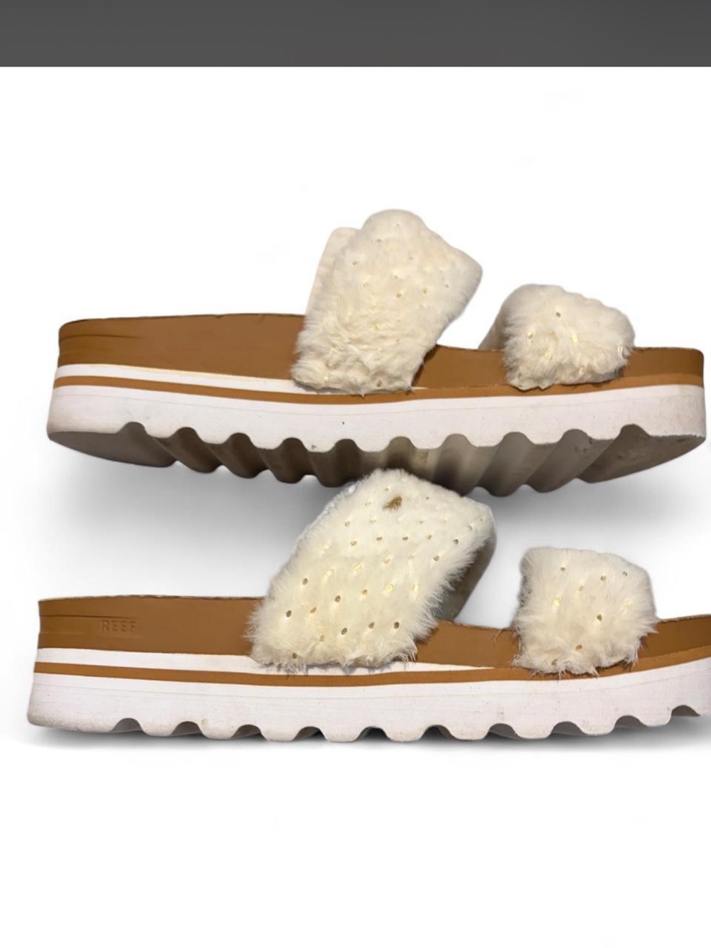 Reef Cream Faux-Fur Double Band Platform Slides